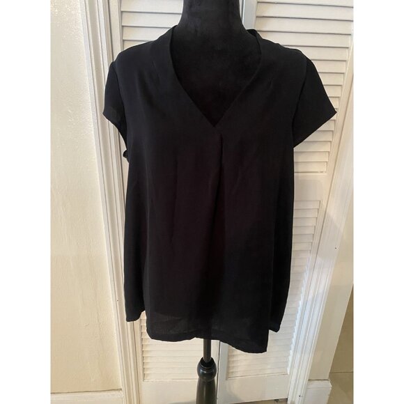 Halogen Black Cap Sleeve V Neck Blouse Top Size 1 Flowy Career Minimalist Dressy - Picture 1 of 9